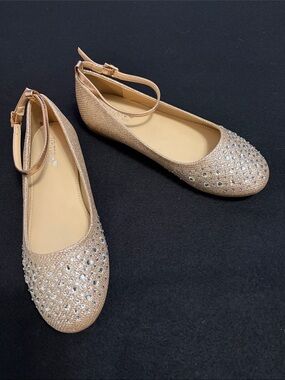 Tip Top Kids Girls’ Rose Gold Glitter Rhinestone Ankle-Strap Dress Shoe Size 5Y